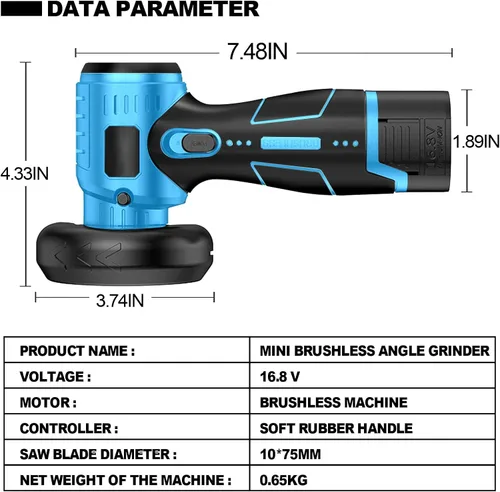 Vista 2 de Kit de Amoladora Angular Inalámbrica Sin Escobillas ZFULVO, Mini Herramienta de Rectificado Eléctrico de 19500rpm con Batería de 2x16.8V 2000mAh y 6