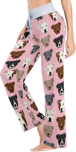 Vista 4 de XUWU Pantalones de pijama casuales cómodos para mujer, con cordón de pierna ancha, pantalones de descanso