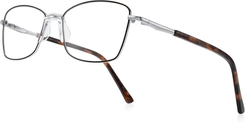 Vista 8 de RB. Pilot - Lentes de lectura con bisagra de resorte para mujer, bloqueo de luz azul, marco de metal, patas de acetato Black Frame Silver Bridge