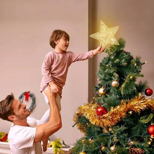 Vista 6 de Decoración para árbol de Navidad, estrella LED, funciona con pilas (dorado)