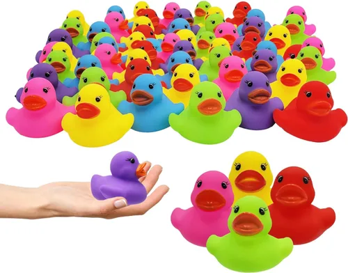 Vista 3 de Paquete de 12 patos clásicos de goma para niños, seis colores sólidos, regalos de cumpleaños de baño, baby showers, aula, verano, playa y actividad