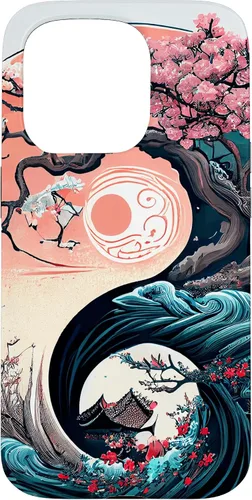 Vista 13 de Funda para iPhone 11 Pro Max Yin Yang Cherry Blossom Bonsái y Great Wave