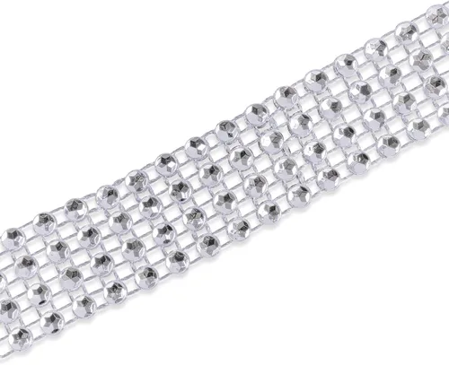 Vista 2 de Cinta de diamantes y estrás de acrílico plateada, 4 hileras, para tortas de bodas, decoraciones de cumpleaños, eventos de bienvenida de un bebé