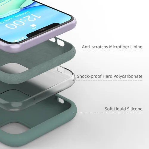 Vista 4 de Funda de silicona líquida compatible con iPhone 11, verde medianoche [Protección contra caídas] [Resistente a los arañazos, a prueba de golpes]