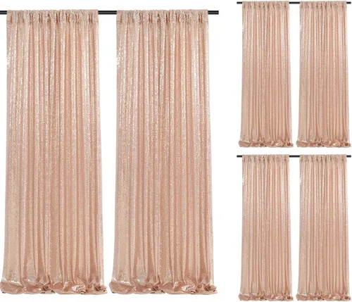 Vista 94 de Cortinas de fondo de lentejuelas con purpurina azul bebé, 2 piezas de 2 x 8 pies, telón de fondo de fiesta de baby shower para niños, hermosas