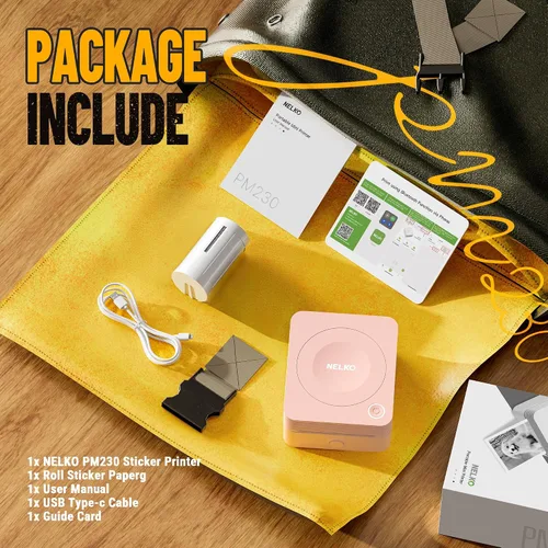 Vista 6 de Nelko Mini impresora de calcomanías, cápsula de impresión PM230 con 1 rollo Rosa