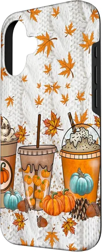 Vista 2 de iPhone 16 Thanksgiving Autumn Leaves Pumpkin Spice Knitted Print Phone Case