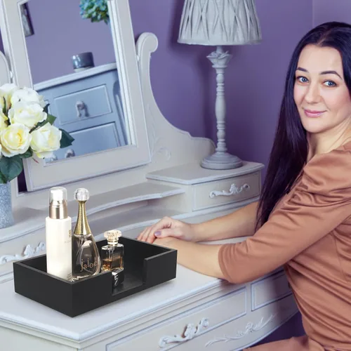 Vista 7 de Servilletero de Madera Negro Soporte para Toallas de Invitados Soporte Plano para Servilletas de Baño Soporte para Servilletas Desechables Bandeja