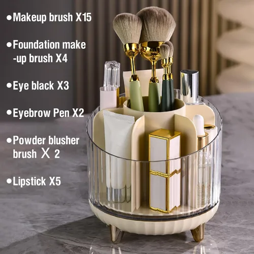 Vista 7 de Caja de maquillaje, caja de almacenamiento giratoria de 360°, caja organizadora de maquillaje, estuche de cosméticos, organizador de maquillaje