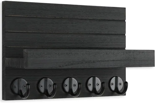 Vista 2 de Lwenki - Soporte de llaves para pared, llavero decorativo y soporte para correo con estante, tiene ganchos grandes para bolsos, abrigos, paraguas