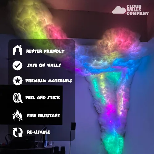 Vista 2 de Paneles de pared de nube esponjosa Juego de techo de nube LED - Paneles 3D para despegar y pegar 10 paneles - Paneles de pared acústicos