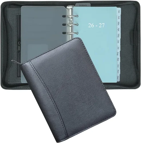 Vista 11 de Fan&Ran Agenda 2026-2027 con cremallera, carpeta de 6 anillos con insertos semanales, tamaño A5, color negro