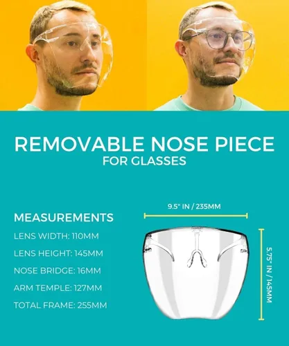 Vista 5 de ZeroUV - Protector facial de protección completa de gafas de sol antivahofiltro de luz azul transparente paquete de 5