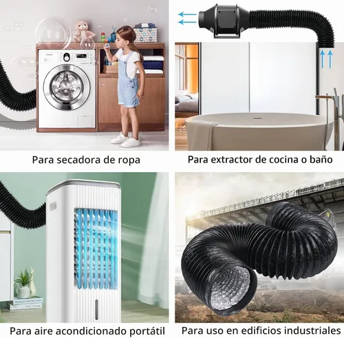Vista 5 de Conducto de aire negro de 4 pulgadas y 5 pies, manguera de ventilación de aluminio flexible de 4.9 ft de longitud para ventilación HVAC con 2