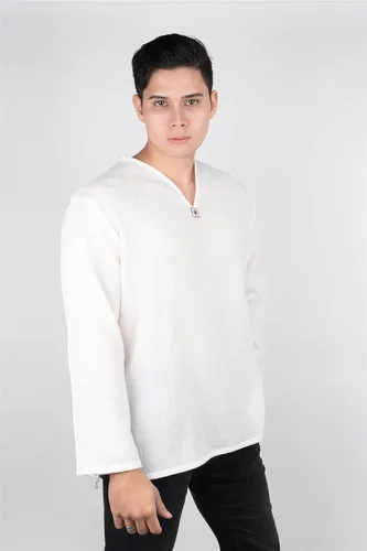 Vista 2 de Lofbaz - Camisa para hombre, 100 % algodón, cuello en V, camisa playera o estilo yoga