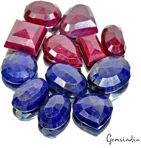 Vista 3 de gemsindia 1425 quilates natural rubí zafiro mezcla forma de Madagascar piedras preciosas lote 12 piezas tamaño 1.142-1.457in, Gema, Esmeralda, rubí