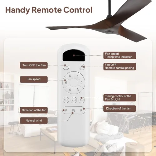 Vista 8 de Sofucor Ventilador de techo de 52 pulgadas sin luz, moderno ventilador de techo de hélice con 3 aspas ABS, motor de CC silencioso, 6 velocidades