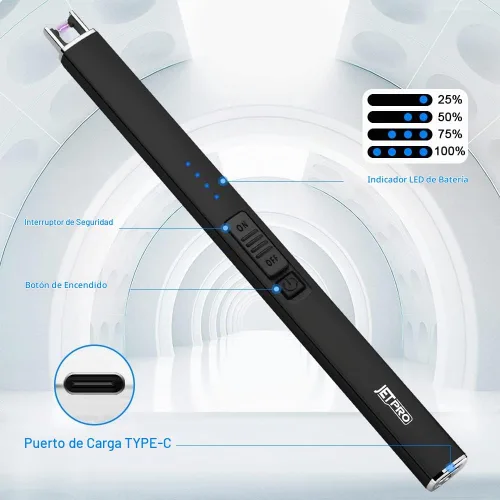 Vista 3 de Encendedor eléctrico de arco resistente al viento, sin llama, recargable por USB, con bloqueo de seguridad para velas, barbacoa, camping (negro)
