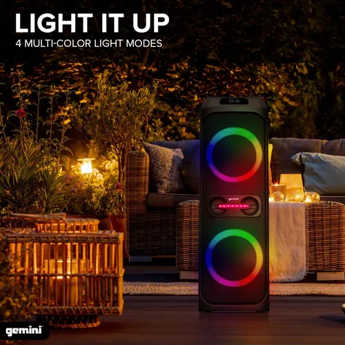 Vista 5 de Gemini Sound GHK-2800 - Altavoz de fiesta con refuerzo de graves, luces LED y efectos de cambio de voz, karaoke Bluetooth, incluye micrófono