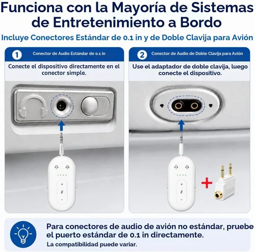 Vista 3 de Adaptador Bluetooth de avión para auriculares, transmisor de audio Bluetooth para AirPods o auriculares inalámbricos, transmisor receptor 2 en 1