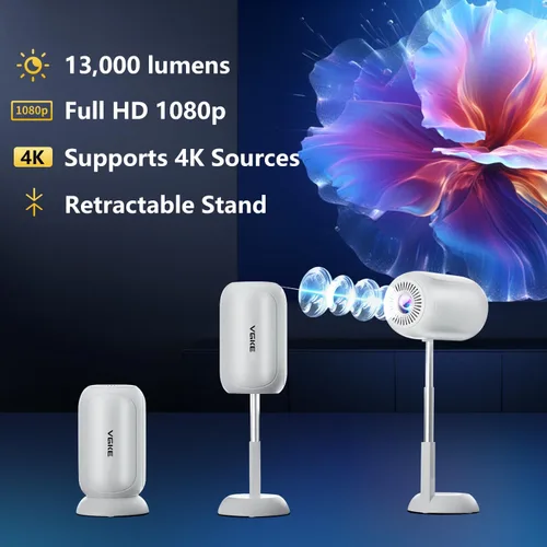 Vista 3 de VGKE Mini proyector con WiFi6 y Bluetooth, proyector portátil para exteriores compatible con 4K, corrección Keystone automática, corto alcance