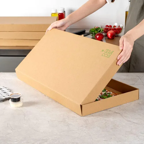 Vista 44 de Restaurantware - Cajas para pizza, 50 unidades, 14 x 7 x 1.5 pulgadas, embalaje de papel de cartón corrugado con bloqueo de pestañas, resistente a