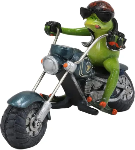 Vista 3 de Ebros 8.5 pulgadas de largo nacido para montar rana motero con pañuelo rojo fumar cigarro montado en picador metálico estatua de motocicleta