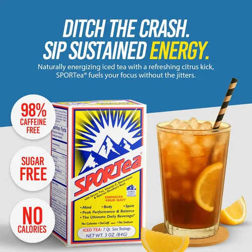 Vista 3 de SPORTea Helado Bebida energética descafeinada natural con té verde y negro, vitaminas, minerales, electrolitos, yerba mate y ginseng siberiano 7