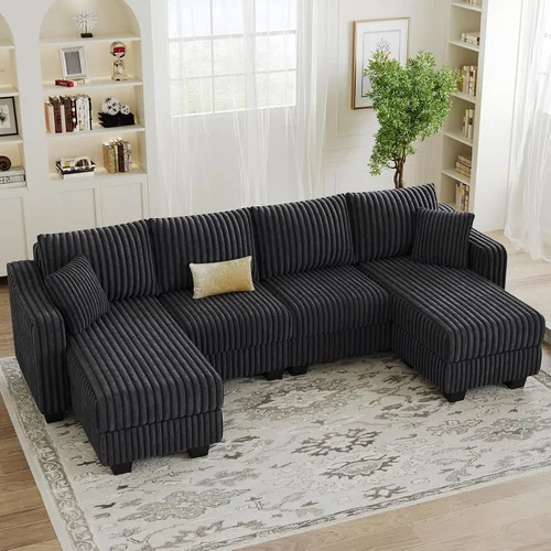 Vista 14 de Belffin - Sofá seccional convertible con chaise, sofá seccional en forma de L, sofá reversible de esquina tapizado para sala de estar, de corduroy