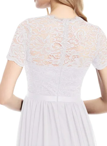 Vista 5 de Dressystar Vestido largo formal para mujer, encaje floral, manga corta, dama de honor, elegante, vestido de fiesta de boda