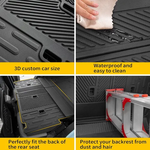 Vista 6 de Tapete de carga compatible con Ford Bronco 2021, 2022, 2023, 2024, 2025, protector de asiento trasero, forro de carga para maletero y accesorios