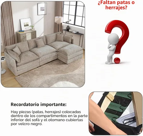 Vista 6 de Setawix Sofá Profundo de 3 Plazas con Otomana, Sofás de Nube en Forma de L de 112.2" para Sala de Estar, Sofá de Nube de Chenilla con Asiento Café