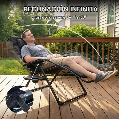 Vista 7 de EVER ADVANCED Silla de aluminio gravedad cero, 2.4" acolchado, capacidad de Negro