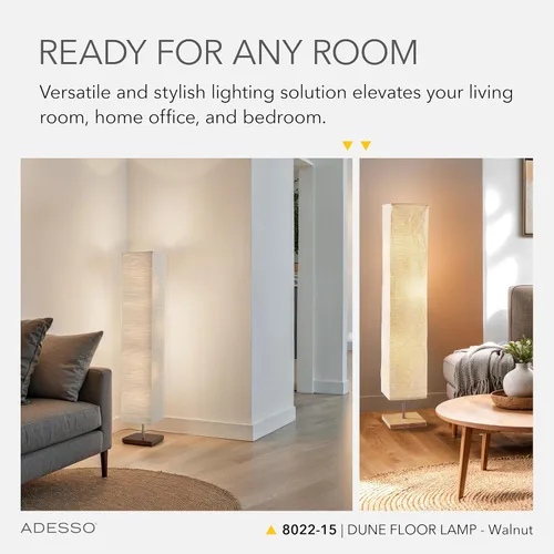 Vista 3 de Adesso Lámpara de pie de tres luces, base de madera natural y brillo ajustable, iluminación perfecta para dormitorio, sala de estar y decoración