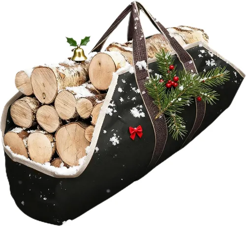 Vista 9 de Amagabeli - Bolsa de transporte de leña encerada, bolsa de transporte resistente para chimenea de leña grande con asas para camping, soporte