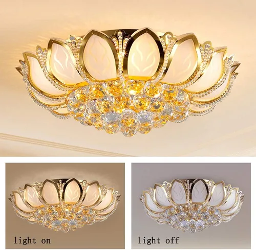 Vista 5 de Lámpara LED de montaje empotrado, lámpara de loto de 110 V, candelabro dorado de lujo, lámpara de techo moderna con luz LED, luz suave, luz de techo