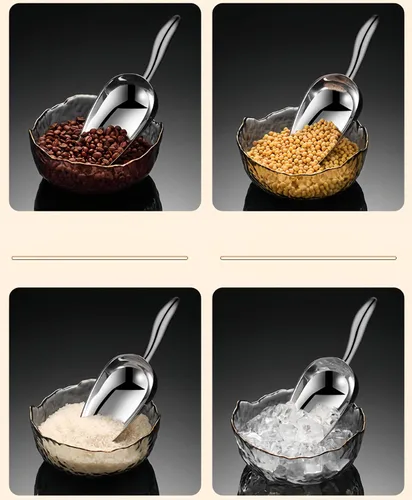 Vista 4 de Cuchara de hielo para congelador, cuchara de hielo de acero inoxidable, pala para máquina de hielo, café, granos, alimentos, dulces, harina