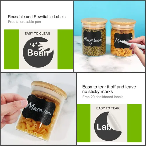 Vista 3 de DHSBTLS Tarros de vidrio de 6 onzas con tapas de bambú, juegos de recipientes herméticos de vidrio de borosilicato, contenedor de almacenamiento