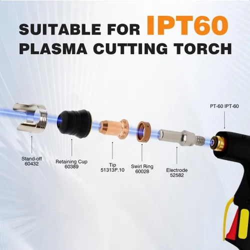 Vista 5 de 23pcs IPT-60 PT-60 IPT-40 PT40 Plasma Corte Antorcha Punta 0.039 in 0.039'' Electrodo Shield Cap/Stand-off/Swirl Ring Silver