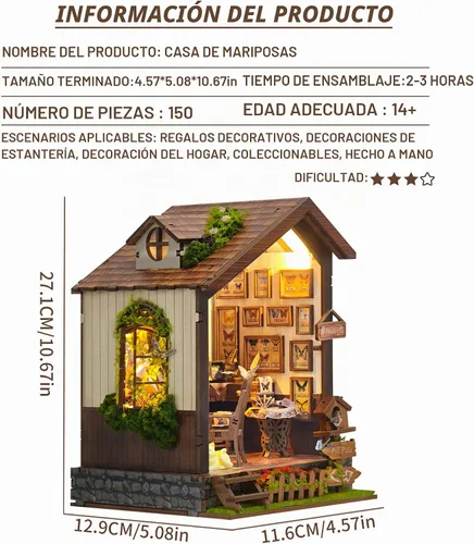 Vista 2 de Roroom Casa de muñecas en miniatura con muebles, kit de casa de muñecas para adultos y adolescentes, Booknook Tiny House Librería Decoración Mini