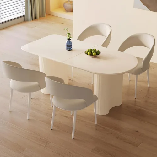 Vista 14 de Mesa de comedor negra de 55 pulgadas, una mesa rectangular de extremo redondeado con patas de diseño ondulado para cocina, comedor, oficina en casa