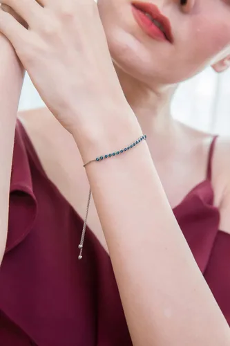 Vista 3 de Pulsera de plata de ley auténtica, creada o simulada con bisel redondo de 0.079 pulgadas, ajustable, delicada pulsera de tenis para mujer