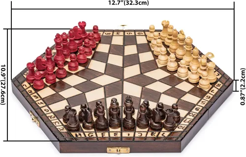 Vista 8 de Ajedréz de madera para tres jugadores, 11 pulgadas