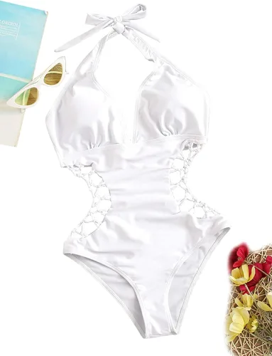 Vista 5 de SweatyRocks Traje de baño de una pieza con cuello en V profundo y cintura alta para mujer