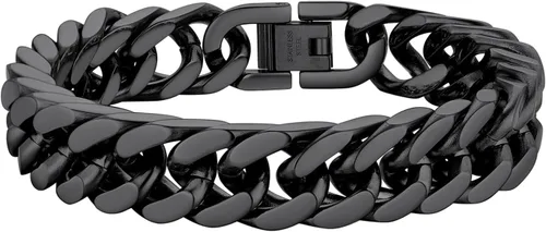 Vista 17 de PROSTEEL - Pulsera de cadena franco de acero inoxidable, pulseras gruesas de moda para hombres y mujeres, chapadas en oro negro de 18 quilates