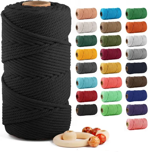 Vista 42 de ZUEXT Cordón de algodón para macramé de 4 mm x 500 m, ZUEXT Cordones trenzados naturales hechos a mano en verde manzana de 4 hebras, cuerda de lana
