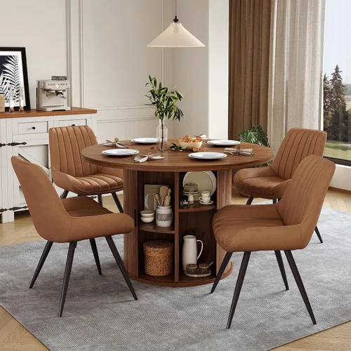Vista 57 de Miereirl Moderno juego de comedor de 5 piezas para mesa redonda de madera de 4,31.5 pulgadas con estante de almacenamiento semiabierto y puerta