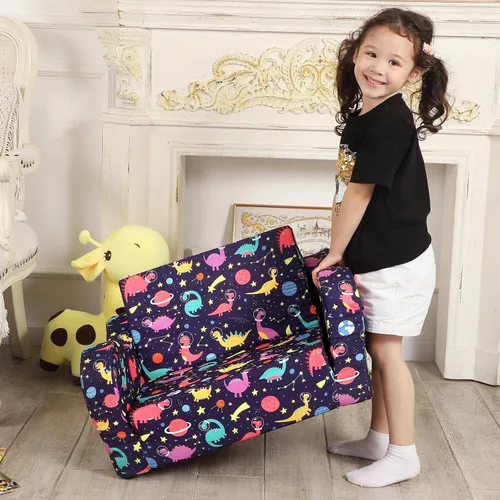 Vista 125 de MOMCAYWEX - Sofá para niños, 2 en 1, plegable, piel de melocotón, color azul