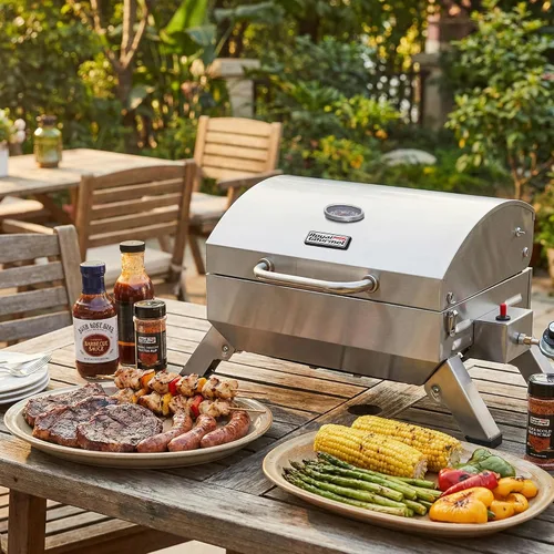 Vista 11 de Royal Gourmet GT1001 Parrilla portátil de acero inoxidable, 10000 BTU Parrilla de gas de mesa para barbacoa con patas plegables y tapa