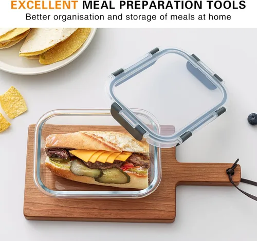 Vista 7 de Cuiselect - Paquete de 10 recipientes de 22 oz de vidrio para preparar comidas con tapas, recipientes reutilizables de vidrio para almacenar